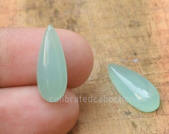 Aqua Chalcedony Cabochon: Long Oval Pear Cushion, 8x20 mm