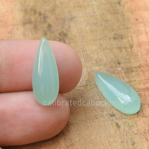 Aqua Chalcedony Cabochon, 8x20 mm Long Oval, Pear And Cushion Gemstone, Pair Gemstone, Bezel Setting, Chalcedony Gemstone, Loose Cabochon