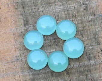 Aqua Chalcedony Cabochon: Round Flat Back Gemstone, Bezel Setting (8-20mm)