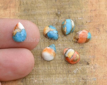 Spiny Oyster Kupfer Türkis Cabochon, Großhandel Edelstein, Kupfer Oyster 7 x 10 mm Birnenform Cabochon, lose Cabochon, Türkis Edelstein