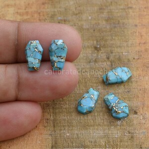 Blue Copper Turquoise Coffin Gemstone: 7x12mm Step Cut Pair