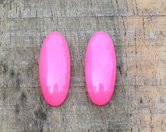 Heated Pink Jade Cabochon Pair, Long Oval Gemstone (8x20mm)