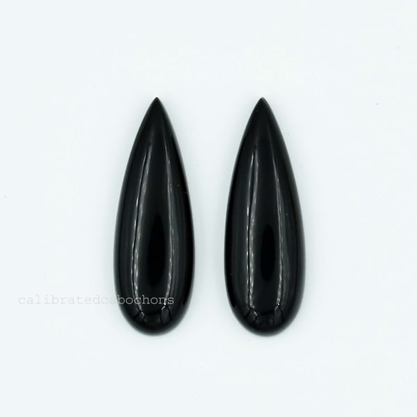 Long pear shape black onyx flat back cabochon, wholesale gemstone, pair gemstone, available sizes from 8x25mm, 9x27, 10x30mm, bezel setting