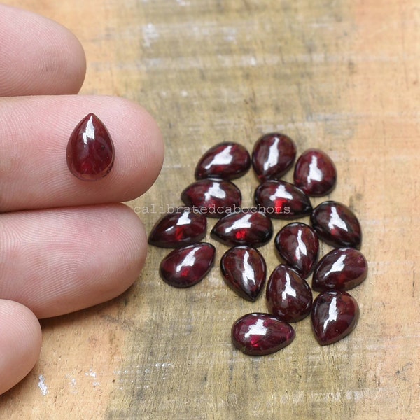 AAA Rated Natural Garnet Cabochon, Wholesale Gemstone, Pear Shape Flat Back Cabochon, Sizes Available 4x6mm, 5x7mm, 6x9mm, 7x10mm, 8x12mm