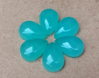 Aqua Chalcedony Pear Cabochon: Wholesale Loose Gemstone (8x12-18x25mm)