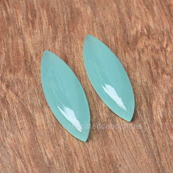 Aqua Chalcedony Cabochon: 10x30mm Long Marquise Gemstone