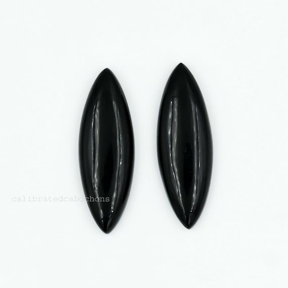 Black Onyx Gemstone Pair: 10x30mm Long Marquise Cabochons