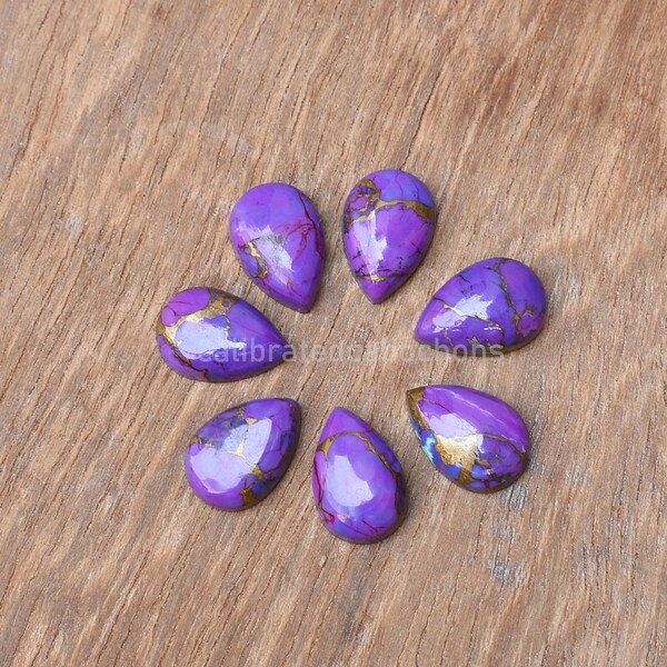 Purple Copper Turquoise Cabochon: Pear Shape, Natural Stone (7x10 mm to 15x30 mm)