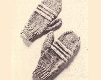 ALMOST FREE Vintage Purl Striped Mittens 3 Sizes Knitting Pattern