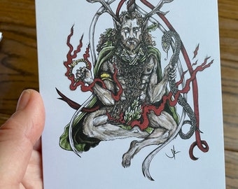 Cernunnos Green Man Blank Greetings Card A6 Beltane Solstice Yule Pagan Myth Wicca Witch Wiccan