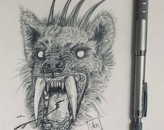 Original Pencil DARK Art - (WEREWOLF wolf gothic monster horror macabre animal)