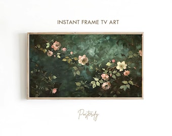 Donkergroene roos Samsung Frame TV Art: vintage bloemenscreensaver (digitale download)