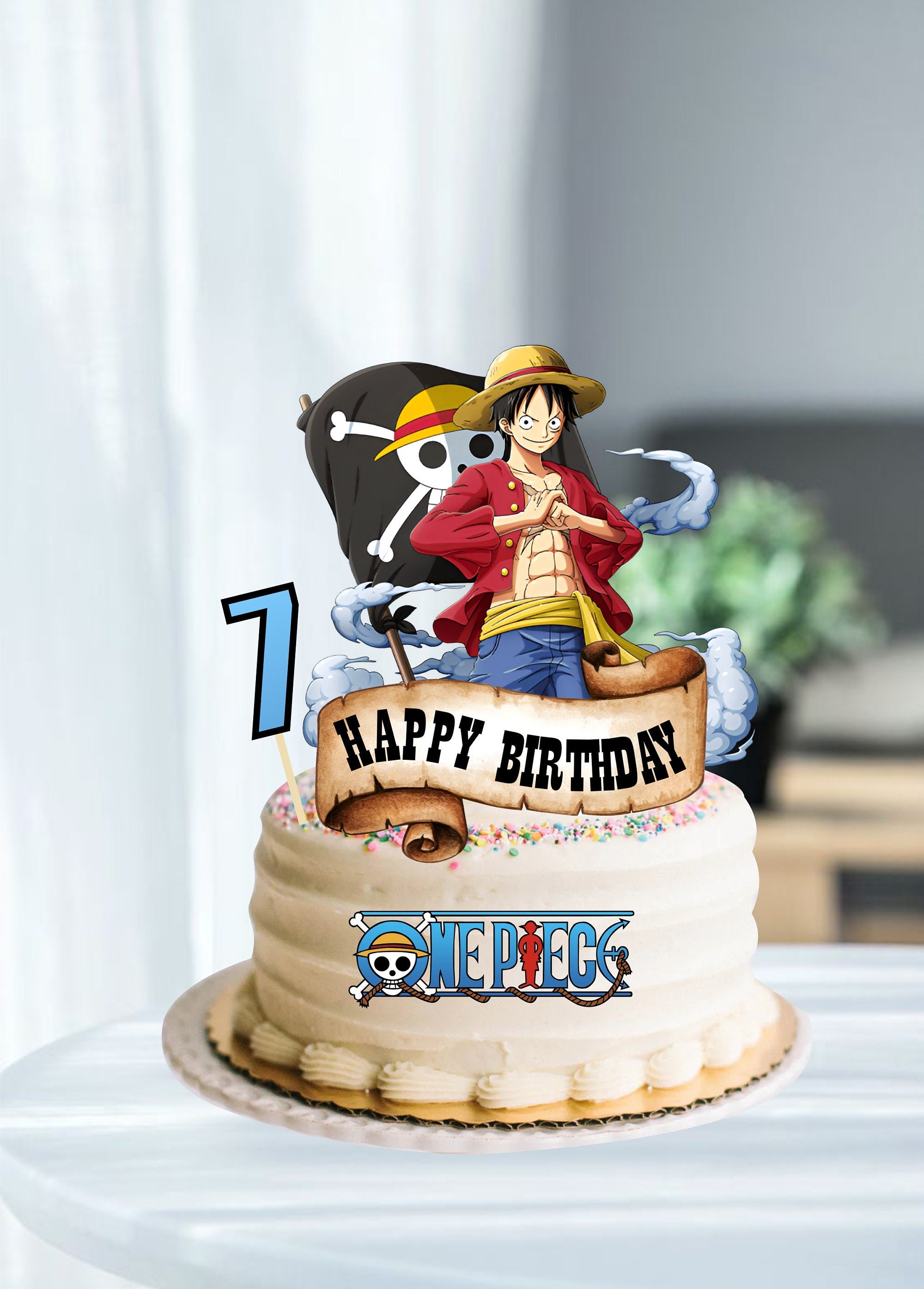 One Piece Anime Kids Happy Birthday Acrylic Cake Topper Party Decor Cake  Stand