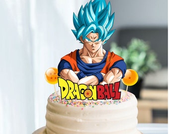 Topper de pastel y cupcake inspirado en anime imprimible-DESCARGA DIGITAL-Tops imprimibles de Super Sai-yan Go-ku Go-han-Dragon-ball azul