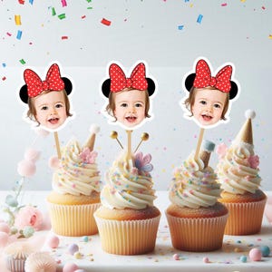 Minnie Mouse Cupcake Toppers - Personalized Faces for Custom Party Fun Decor
