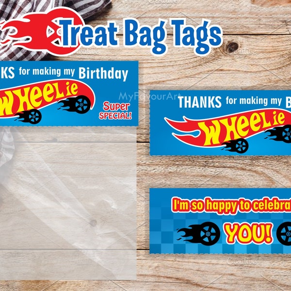 Race Car Birthday Wheel for boy, kids 6 years old treat bag printable decorations, instant download PNG