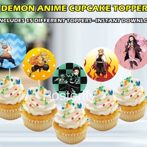 Demon Anime Cake Topper, Anime Slayer Cupcake Topper, PDF Download, Demon birthday party favors, manga birthday cake topper
