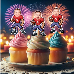 Football Personalized Cupcake Toppers - Personalized Photo Faces - Custom Party Decor