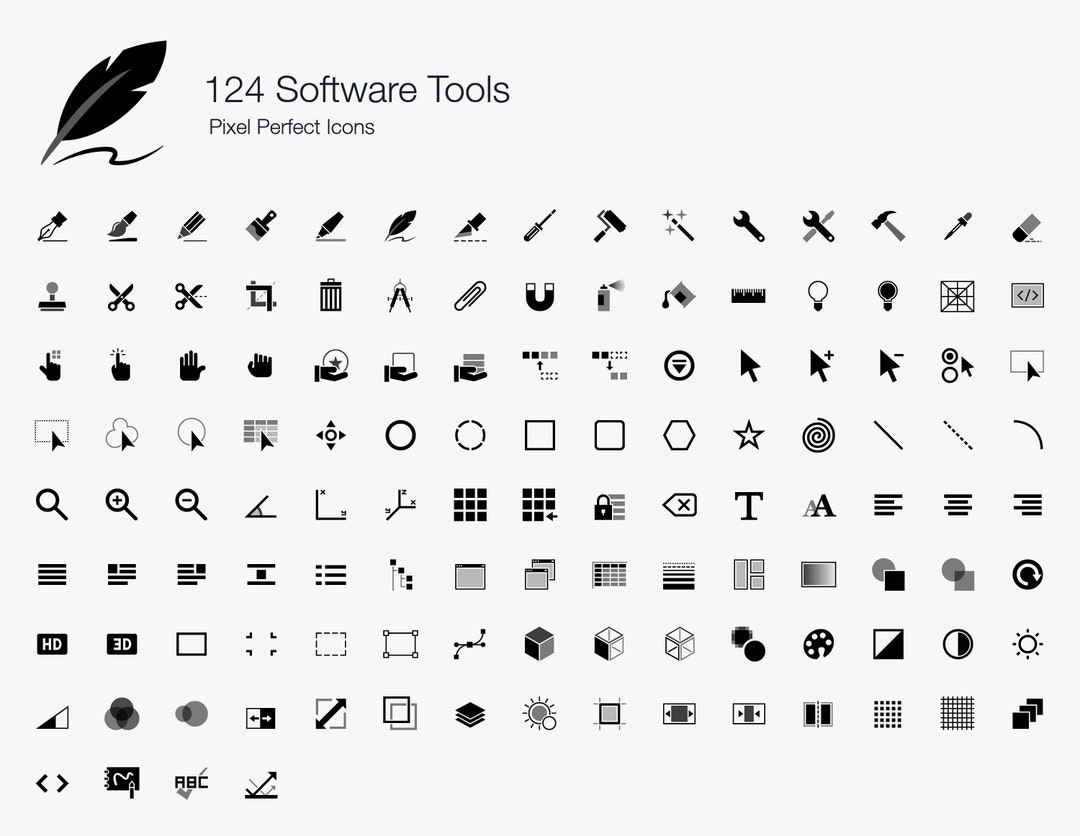 Software Tools User Interfaces Icons Symbol Sign Pictogram Bundle Set Vector Eps Png SVG. UX