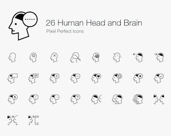 Human Head Brain Mental Face Line Icons Sign Symbol Pictogram Set Bundle in Vector EPS PNG SVG. Mind Icons. Human Thoughts. Brain Vector.