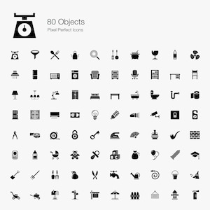 Objects Icons Symbol Sign Pictogram in Set Bundle Vector EPS SVG PNG. Household Objects Icon. Kitchen Icons. Food Icons.  Baby Icons png.