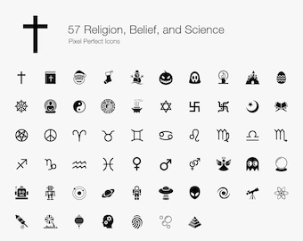 Religions Belief Science Horoscope Icon Symbol Sign Pictogram Set Bundle Vector EPS PNG SVG. Christian Muslim Islam Buddhist Alien ufo icon.