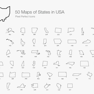 Alle 50 USA Staaten Karte Outline Line Icons Zeichen Symbol Piktogramm Set Bundle in Vector EPS Png SVG. Usa Vereinigte Staaten von Amerika Karte Vektor svg