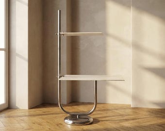 Vintage Chrome Flower Stand with Two White Shelves, 1970s, Czechoslovakia, 35 × 54 × 100 cm