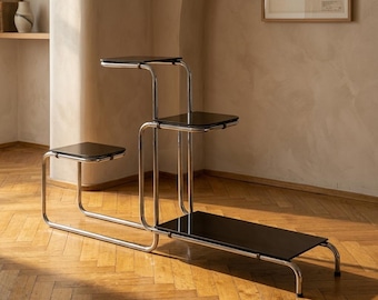 Bauhaus Chromed Flower Stand by Émile Guyot, Minimalist Metal Plant Stand, 1930s Vintage Design