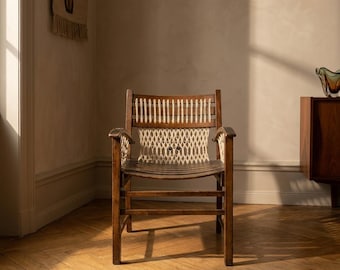 Armchair, Bohemian Style, Macramé, 1960s, Czechoslovakia, Wooden Frame