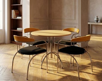 Dining Set, Mid-Century, Chrome Tube Frame, 1980s
