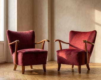 Pair of Armchairs Art Deco Upholstered 1930s Czechoslovakia
