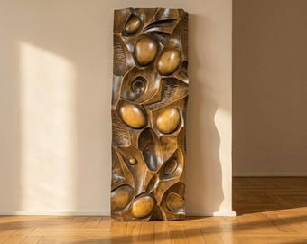 Wall Panel Carved Wood Relief Wall Art, Mid-20th Century, 55 × 20 × 5 cm