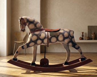 Antique Rocking Horse, Czechoslovakia 1940s, Vintage Wooden Children’s Toy Folk Art Decor