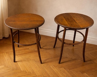 Vintage Bentwood Side Tables Thonet Style Wood Round Set of 2