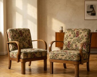 Pair of Thonet Armchairs, Bentwood Lounge Chairs 1940s, Vintage Beech Wood Chairs
