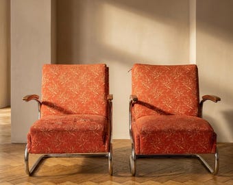 Funkcjonalny fotel tapicerowany marki Mücke-Melder, Czechosłowacja, lata 30. XX wieku, fotel wypoczynkowy w stylu Bauhaus Vintage