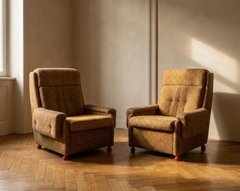 Pair of Armchairs Vintage Eastern Bloc Lounge Chairs 1980s Czechoslovakia