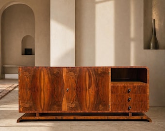 Art Deco Walnut Sideboard / Cabinet, 1930s–1940s, Central Europe