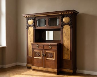 Sideboard Art Nouveau Large Carved Wood Cabinet 1915 Austria-Hungary Antique
