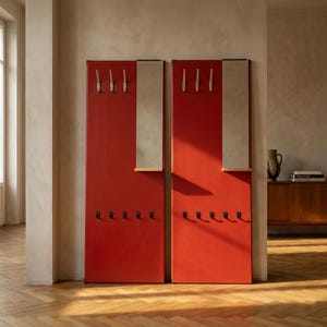 Mid-Century Coat Racks Set, 1960s Czechoslovakia Hall Hooks, Plywood Mirror Shelf