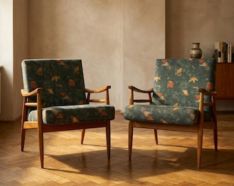 Pair of Lounge Armchairs Mid Century Modern Upholstered 1960s Czechoslovakia