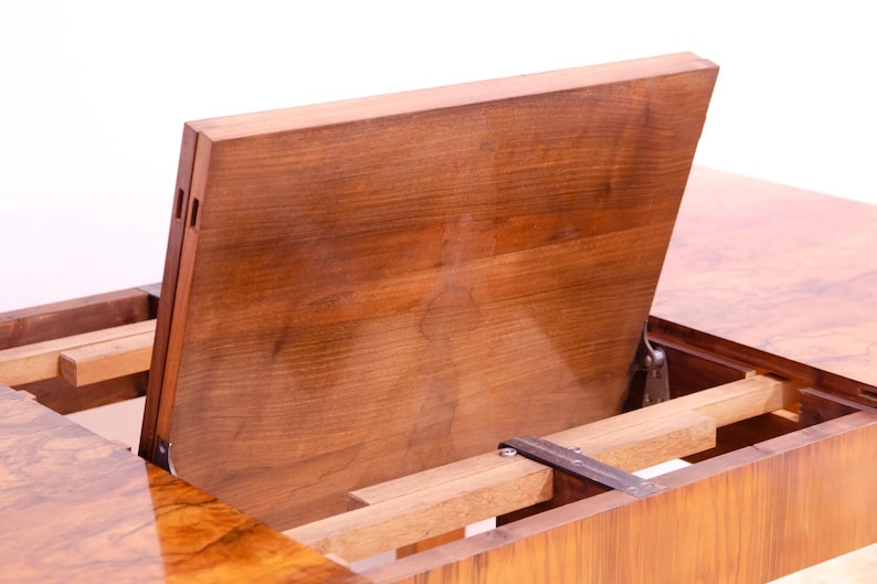 Dining Table, Art Deco Style, 1930s, Czechoslovakia, Walnut Wood, Extendable Table image 17