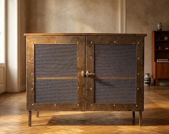 Industrial Metal Storage Cabinet, Iron Workshop Cabinet, Czechoslovakia 1950s