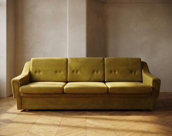 Mid-Century 3-Seater Sofa, Mustard and Olive Upholstery, Czechoslovakia, 208 × 75 × 66 cm