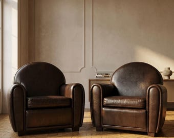 Paire de fauteuils en cuir de style Art déco français 1970s France