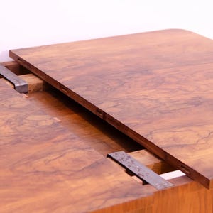 Dining Table, Art Deco Style, 1930s, Czechoslovakia, Walnut Wood, Extendable Table image 16