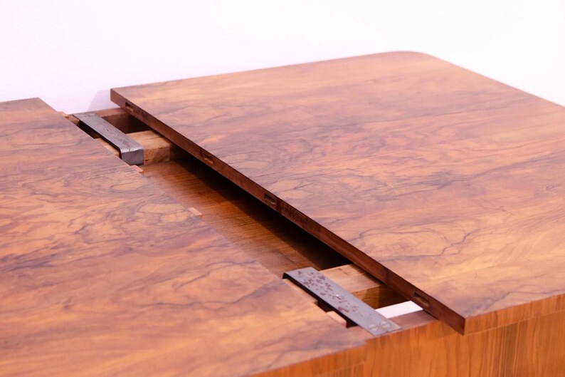 Dining Table, Art Deco Style, 1930s, Czechoslovakia, Walnut Wood, Extendable Table image 16