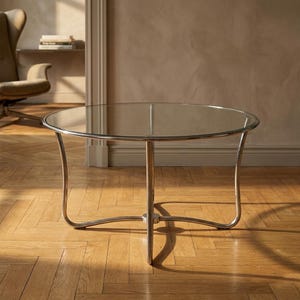 Bauhaus Round Glass Coffee Table, Modernist Table, 1930s–40s
