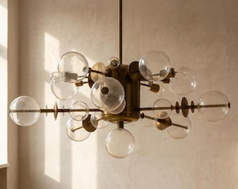 Space Age Brass Chandelier, 1970s Czechoslovakia, Vintage Mid-Century Modern Ceiling Light
